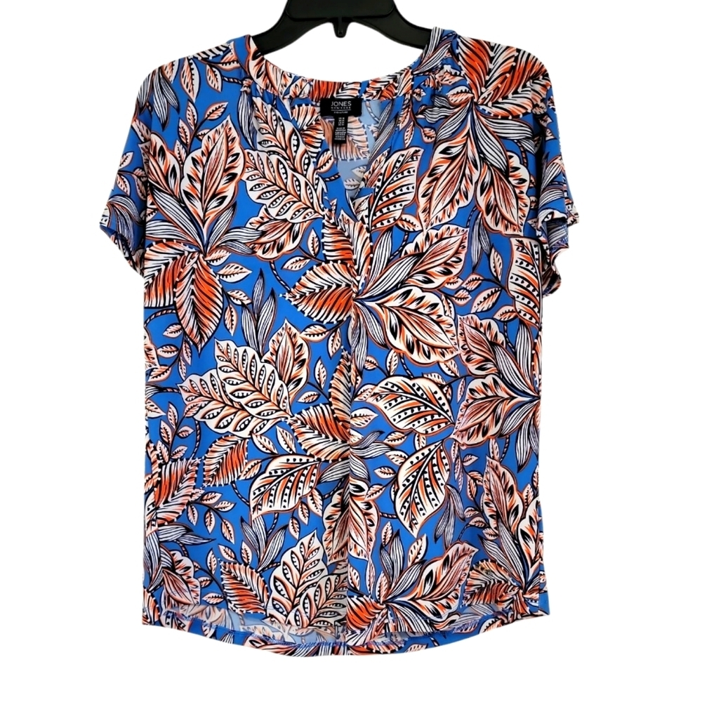 New With Tags Jones New York Size Small Blue and Orange Knit Blouse